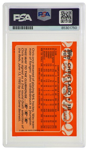 Chris Sabo Signed Reds 1988 Topps Traded Rookie Baseball Card #98T - (PSA/DNA) - Picture 2 of 2