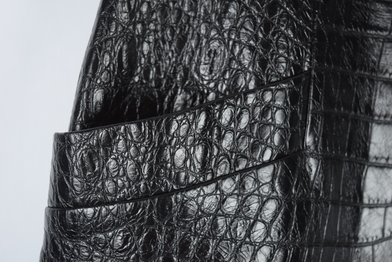 Nuovo con etichetta! $2690 YSL Saint Laurent gonna al ginocchio in morbida pelle tasche coccodrillo nero