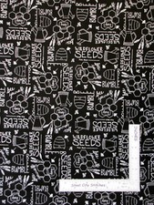 Feed The Bees Bee Hive Water Can Black Cotton Fabric by 3 Wishes By The Yard