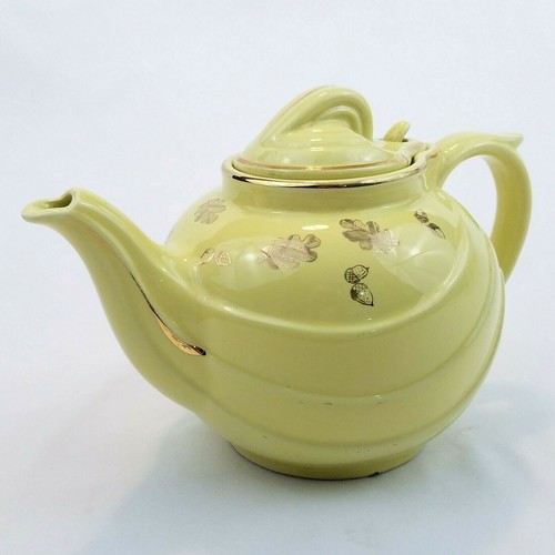 HALL China 0799 Parade Teapot with Lid Canary Yellow Gold Trim Vintage 1940s - Picture 1 of 10