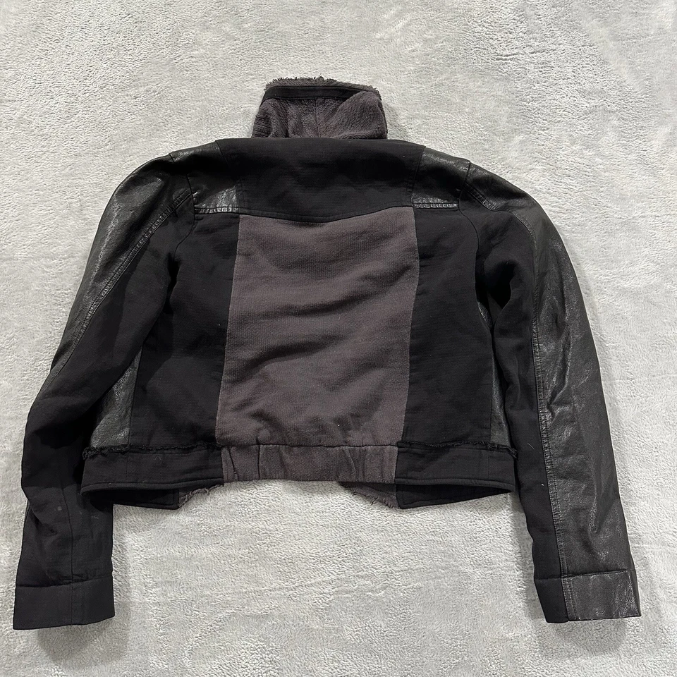 Miss Me Jacket WOmen's Medium Faux Leather Asymmetrical Mock Neck Black Crop - Image 3 of 4