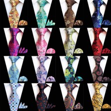 Men Colorful Jacquard Printed Ties Hanky Matching Neckties Pocket Square Set