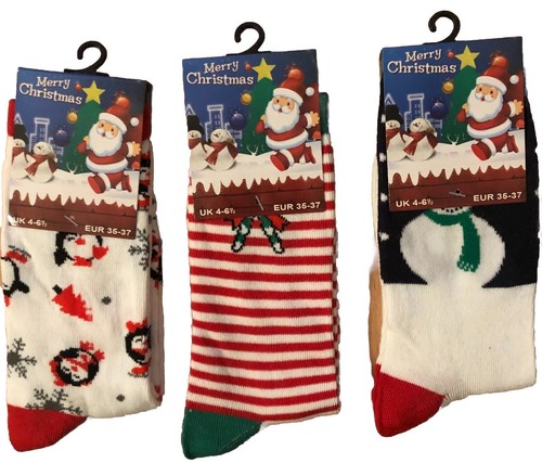 3 Pairs Children's Socks Santa Festive Christmas Cotton Rich Novelty Xmas Socks - Picture 6 of 12