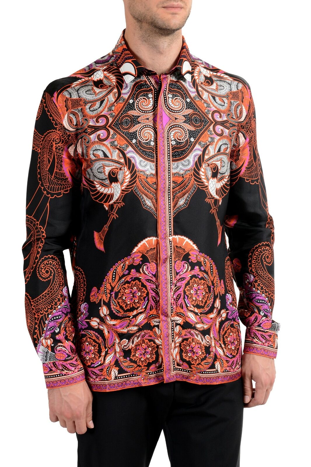 Versace Collection Trend Men's 100% Silk Graphic Long Sleeve