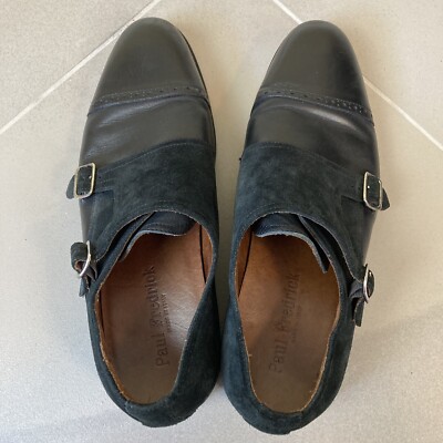 Paul Fredrick Italian Black Leather Double Monk Strap Dress  display picture 2