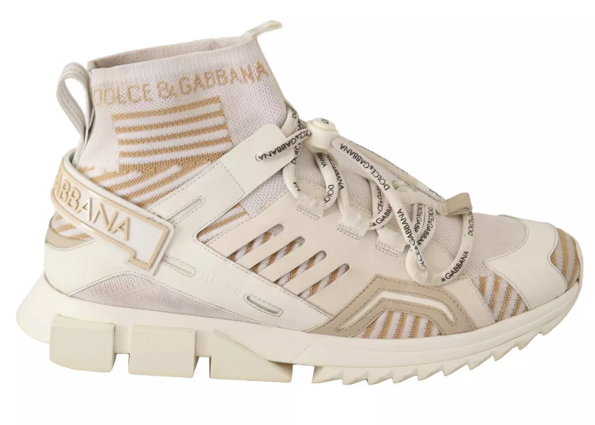 DOLCE GABBANA Shoes Sneakers Socks White Beige Sorrento Logo EU45 US12
