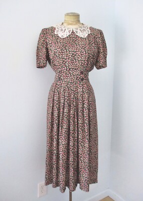90s tea dress Vintage 90s Laura Ashley Blue Silk Floral Tea Dress