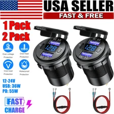 12V QC3.0 Dual USB Car Fast Charger Socket Power Outlet LED Voltmeter Waterproof
