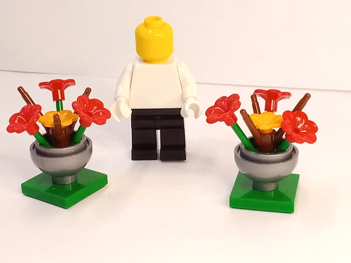 LEGO Friends Plants Planters RED Yellow Tulip Flowers LOT OF 2 Silver Pots