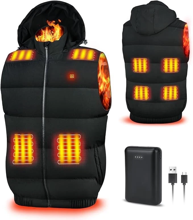 Gilet Riscaldato Uomo ORORO Leggero Trapuntato Con Power Bank - Nero, Tessuto Impermeabile, 4 Zone Di Calore (Collo, Schiena, Mani) - Batteria Non Inclusa