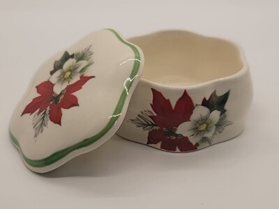 Royal Worcester Co. Petite Collection Palissy  Poinsettia Trinket Box England