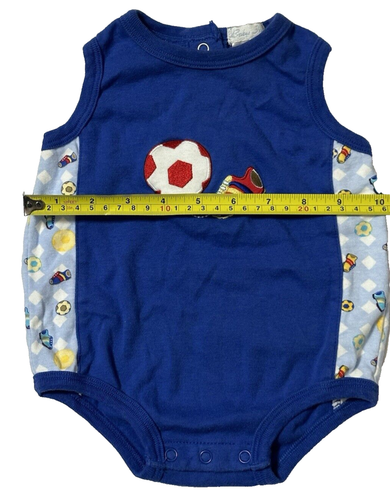 Vintage Baby Inc 6 Month Boys Soccer Ball Blue Sleeveless Bodysuit One Piece - Picture 5 of 7