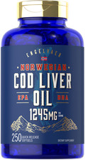 Cod Liver Oil Softgels  1245mg  250 Count  Norwegian  Non GMO  by Carlyle