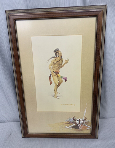 OC Seltzer Art Framed Print, Western Native American Grass Dancer, 15.5" x 10"