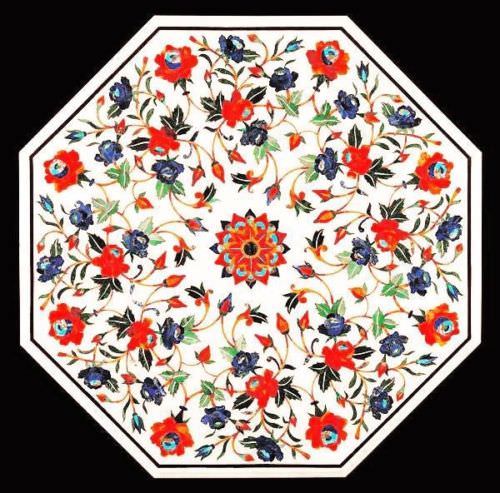 36-inch Handcrafted Marble Coffee Table Top with Inlay for Elegant Dining Room Decor  