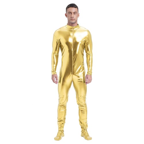 UK Mens Bodysuit Outfits Jumpsuit Nightclub Metallic Slim Fit Body Holographic - Picture 91 of 100