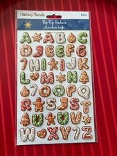 GINGERBREAD CHRISTMAS POP UP ALPHABET LETTER PUFFY STICKER - RARE FREE SHIPPING