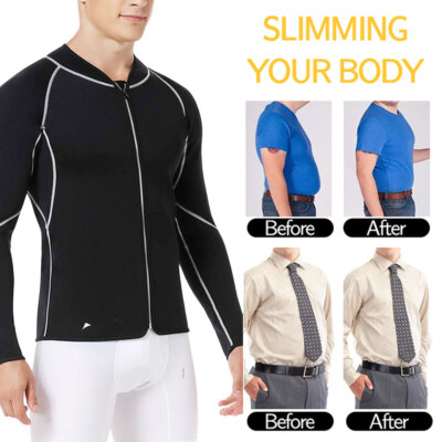 Men Thermo Hot Polymer Sauna Suit Body Shaper Jacket Shirt Waist Trainer Corset