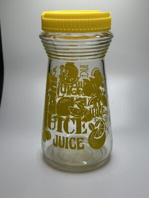 Vintage Juice Jar Carafe Lemons Juice Yellow Clear Flip Top 24Oz Lemonade Glass