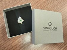 Bague perle Keshi sur monture argent or 18ct + émeraude Vert Vintouch NEUF /EB03