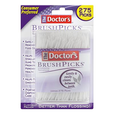 Doctors Brushpicks Brush Picks Interdental Toothpicks with Case: 275 Count