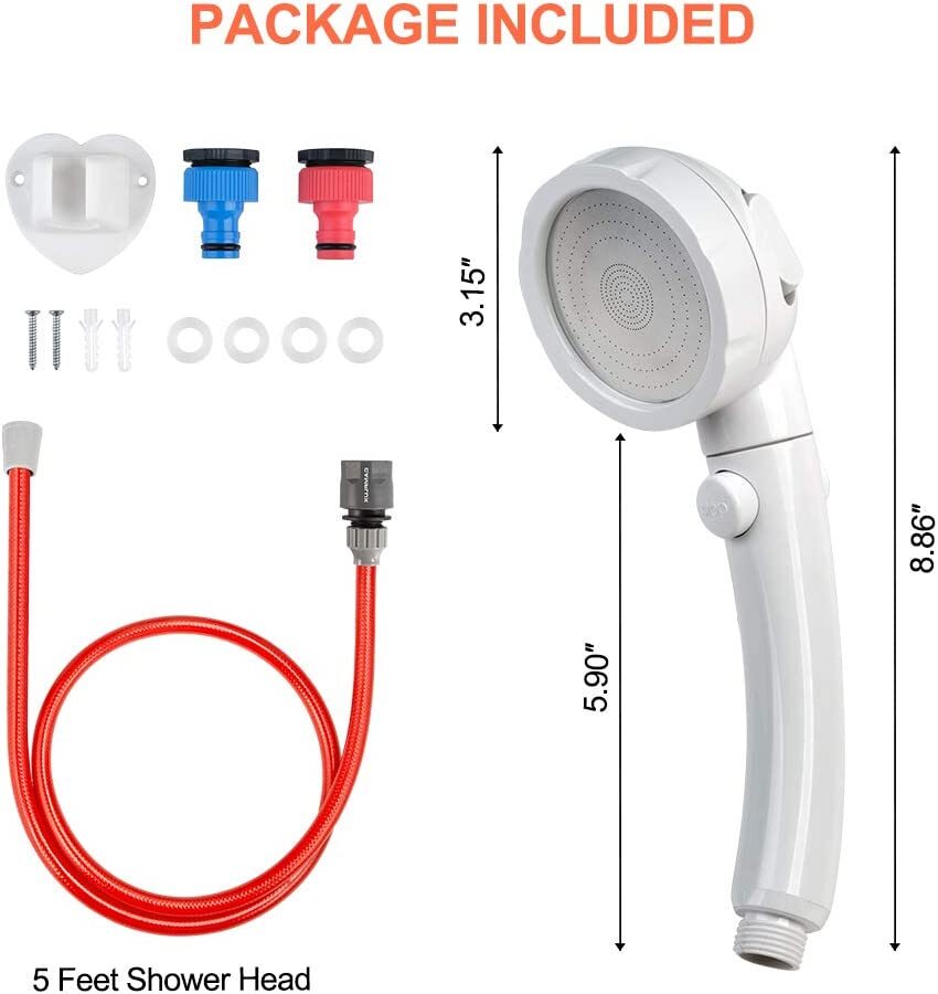 Camplux Handheld Shower Head & Hose 3Mode Soft Rainfall Outdoor