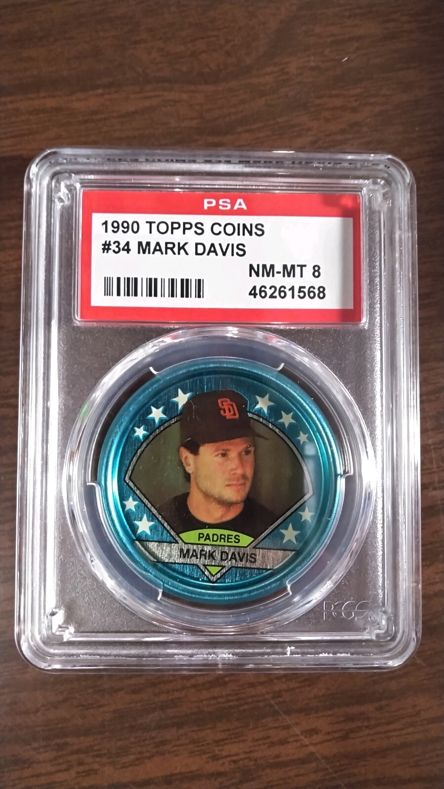 1990 Topps Coins #34 Mark Davis Padres graded PSA 8 NM-MT