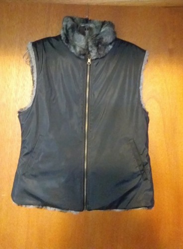 Blassport Reversible Faux Fur Womens Vest Black Gray Sz S - Picture 3 of 4