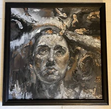 Portrait, Woman, Oil Painting, Framed, B & W Art, Portrait
