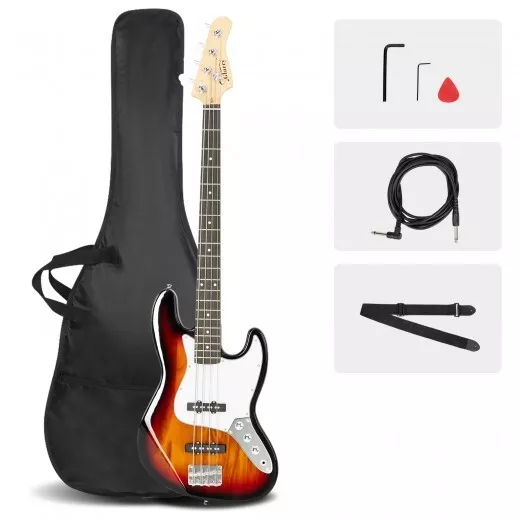 Glarry GJazz Electric Bass Guitar White pickguard Sunset