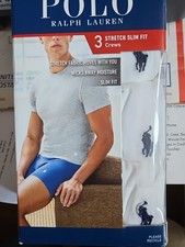 Polo Ralph Lauren Men's White Slim Fit Crew-Neck Moisture Wicking T-Shirt 3 Pk M