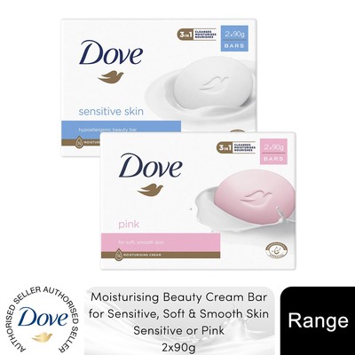 Dove Moisturising Beauty Cream Bar für empfindliche & weiche, glatte Haut, 2x90g