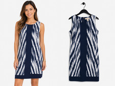 Michael Kors Sheath Dress Blue Ikat Print Size Small Stretch Knit