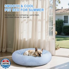 Donut Dog Bed for Small and Medium Dogs - Cooling Pet Bed with Non-Slip Botto...