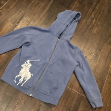 Polo Ralph Lauren Full Zip Hoodie Blue Boys Size 6 White Big Pony Logo