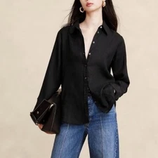 Banana Republic Linen Easy Button Up Shirt Black Small
