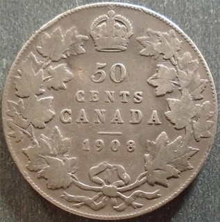Canada Edward VII Silver 50 Cents 1908 toned