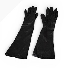Vintage 14in. Black Leather Gloves 100 Silk Lined Made in France Opera Evening