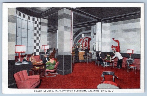 1920er SILBER LOUNGE MARLBOROUGH-BLENHEIM ATLANTIC CITY NJ ANTIKE POSTKARTE - Bild 1 von 2
