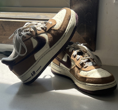 Nike Air Force 1 Low youth Low Top Colorblock Brown Beige Black Lace-Up