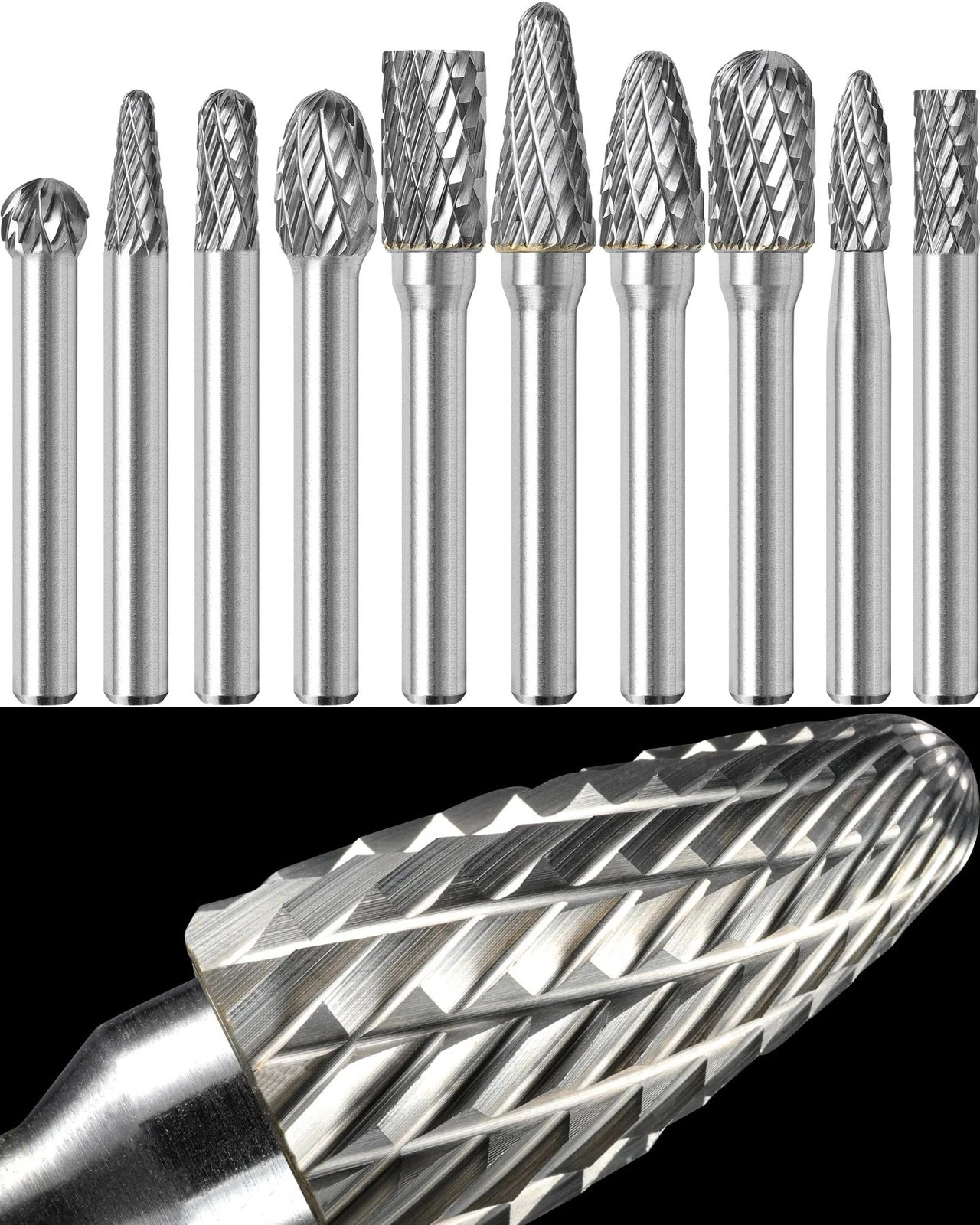 10Pcs Carbide Burr Set 1/4" Shank Die Grinder Bits for Metal