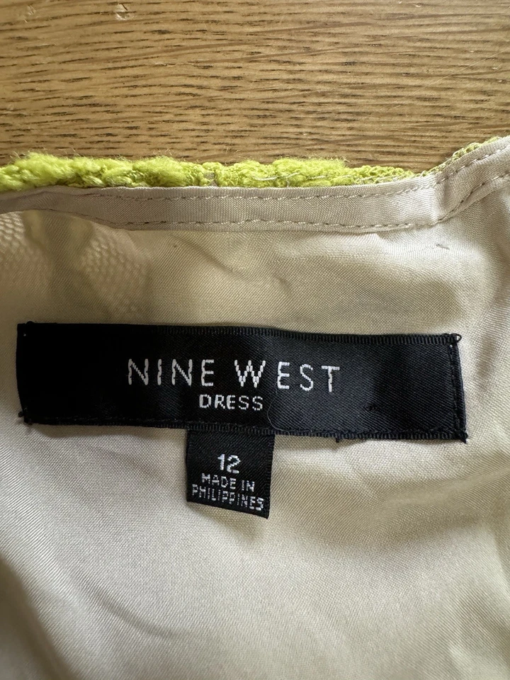 Vestido feminino Nine West tamanho 12 crochê renda manga longa náilon convidado de casamento - Imagem 3 de 4