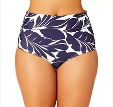 Anne Cole Ladies Convertible High Waist Swim Bottom Size L Navy Print