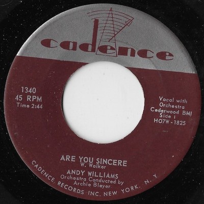 Are You Sincere / Be Mine Tonight  / Andy Williams EX