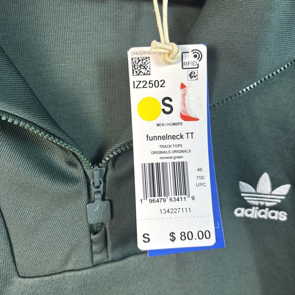 Adidas Originales Track Top Chaqueta Hombres Pequeña Verde Cuello Embudo Cremallera Completa Pista NUEVO Foto 3 de 4