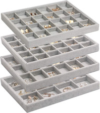 Set of 4 Stackable Velvet Jewelry Trays Organizer, Jewelry Display Storage Box S