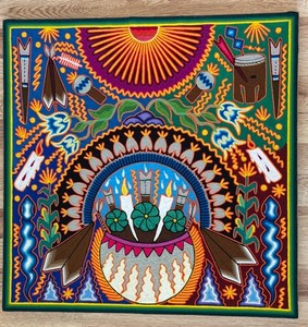 RARE OLDER SAUL ELEUTERIO CARRILLO SACRED CEREMONIAL PEYOTE HUICHOL  PAINTING #2