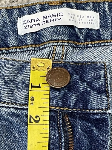 Zara Boyfriend Jeans Womens Size 4 Blue Distressed Cropped Relaxed Cotton Denim - Picture 9 of 18