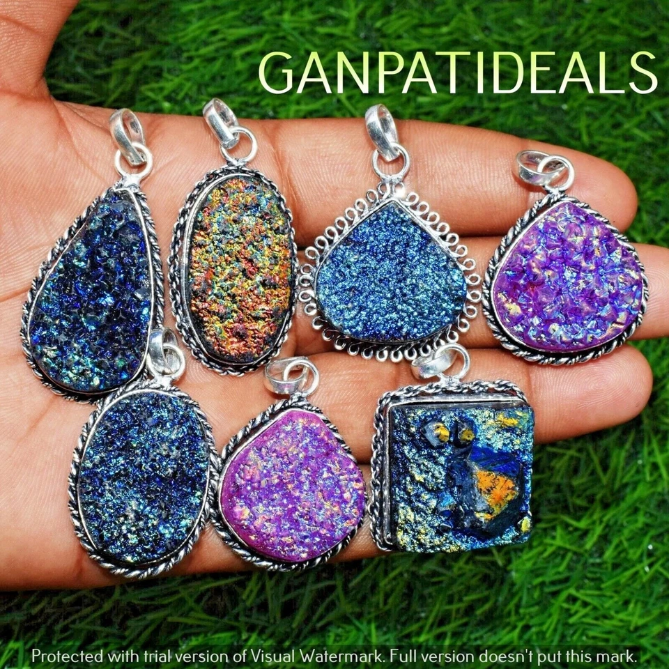 Кулон из титана друзовых драгоценных камней 5 шт. оптовые лоты ювелирные изделия с серебряным покрытием 925 пробы - Изображение 4 из 4