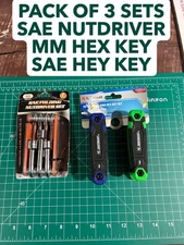 NOS 3-pack lot IIT Folding Nut Driver SAE Set (7-Piece) & Hex Key Sets Torx MM